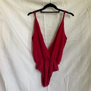 Red deep v bodysuit